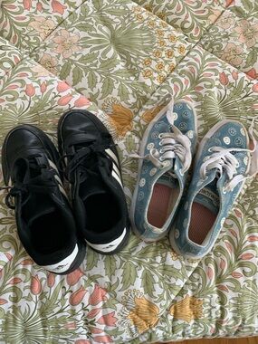 Kids Black Lace-Up Athletic Sneakers and Blue Smiley Canvas Shoes